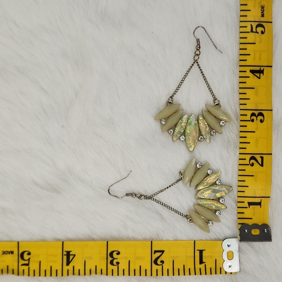 Fire Opal, Jade and Rhinestone Dangle hook earrings set - Picture 8 of 9